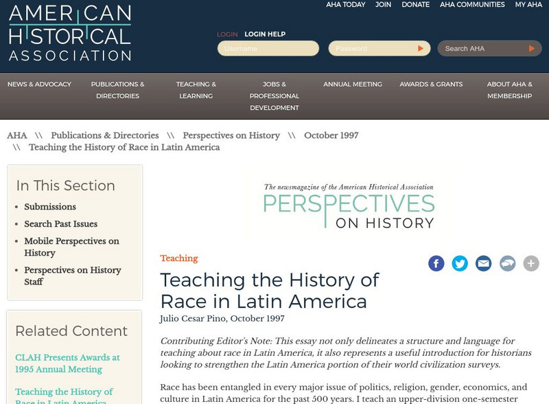 Aha: Teaching the History of Race in Latin America Professional Doc Aha: Teaching the History of Race in Latin America Professional Doc