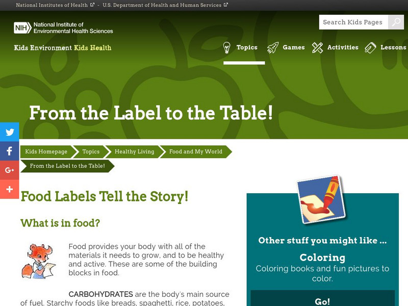 Niehs: Food Labels Tell the Story! Activity