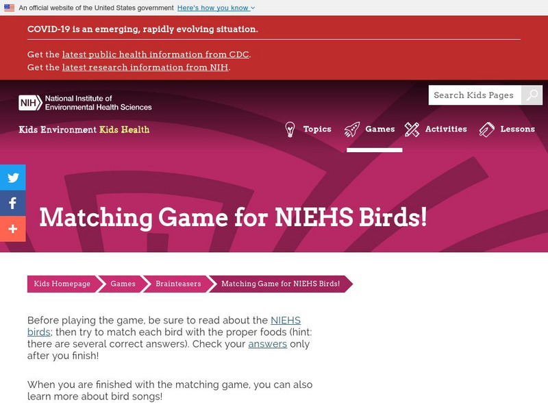 National Institute of Health: Matching Game for Niehs Birds! Interactive National Institute of Health: Matching Game for Niehs Birds! Interactive