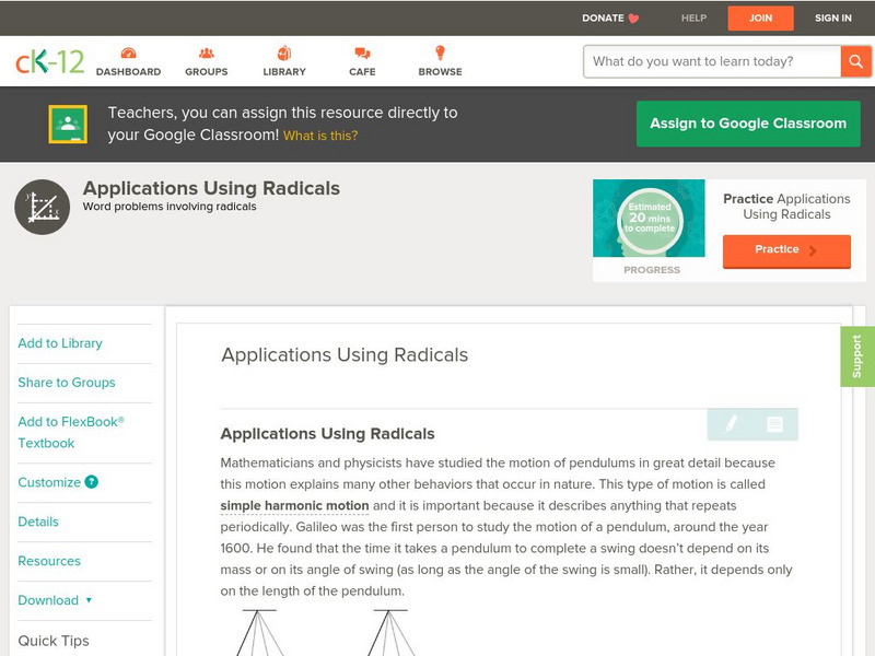 Ck 12: Algebra: Applications Using Radicals Unit Plan Ck 12: Algebra: Applications Using Radicals Unit Plan