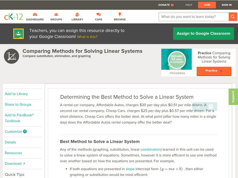 Ck 12: Algebra: Comparing Methods for Solving Linear Systems Unit Plan Ck 12: Algebra: Comparing Methods for Solving Linear Systems Unit Plan