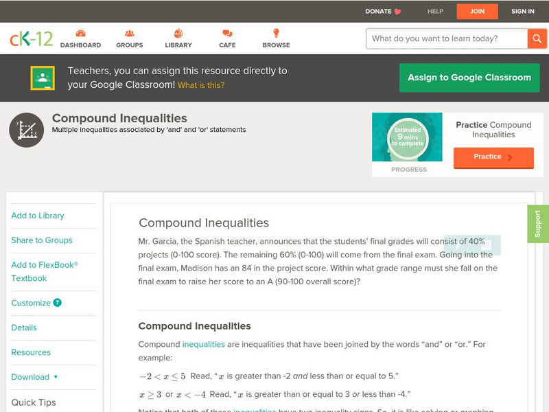 Ck 12: Algebra: Compound Inequalities Unit Plan Ck 12: Algebra: Compound Inequalities Unit Plan