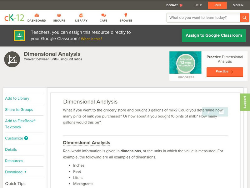 Ck 12: Algebra: Dimensional Analysis Unit Plan Ck 12: Algebra: Dimensional Analysis Unit Plan