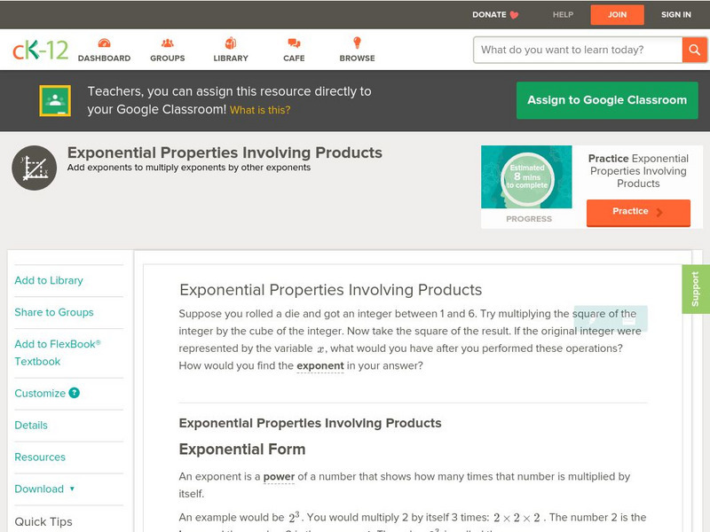 Ck 12: Algebra: Exponential Properties Involving Products Unit Plan Ck 12: Algebra: Exponential Properties Involving Products Unit Plan