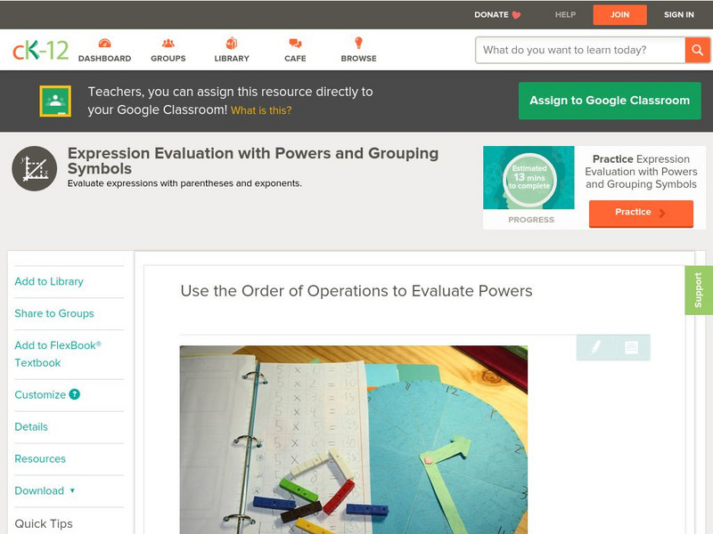 Ck 12: Algebra: Expression Evaluation With Powers Unit Plan Ck 12: Algebra: Expression Evaluation With Powers Unit Plan