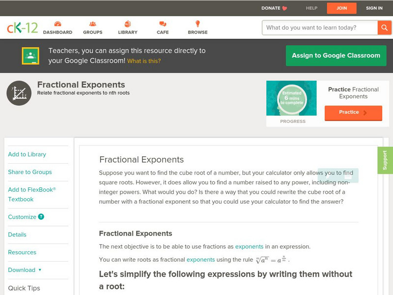 Ck 12: Algebra: Fractional Exponents Unit Plan Ck 12: Algebra: Fractional Exponents Unit Plan