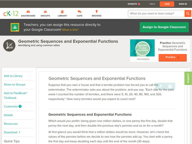 Ck 12: Algebra: Geometric Sequences and Exponential Functions Unit Plan ...