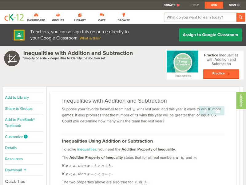 Ck 12: Algebra: Inequalities With Addition and Subtraction Unit Plan Ck 12: Algebra: Inequalities With Addition and Subtraction Unit Plan