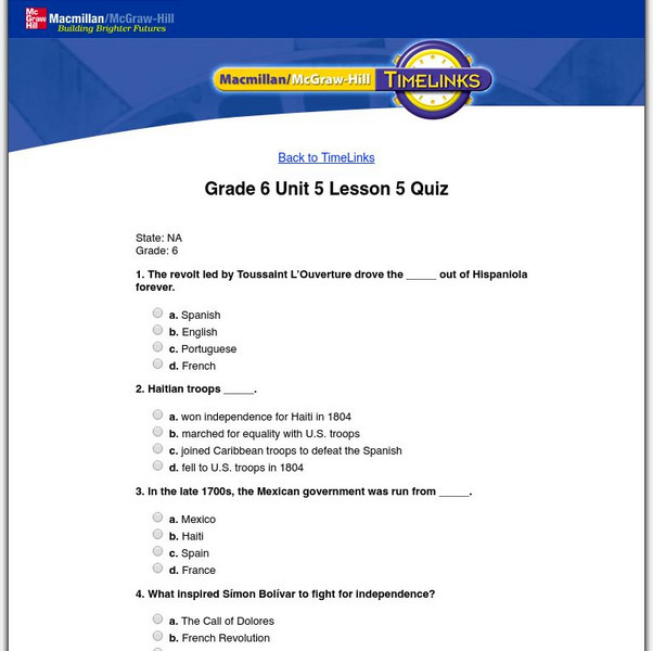 Macmillan/mc Graw Hill: The World, Vol. 1: Changing Ideas: Lesson 5 Quiz Unknown Type