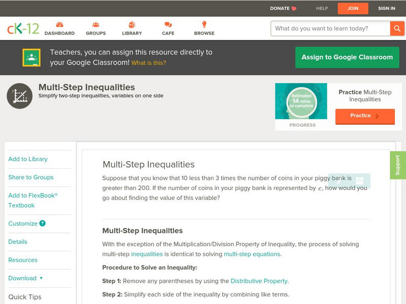 Ck 12: Algebra: Multi Step Inequalities Unit Plan Ck 12: Algebra: Multi Step Inequalities Unit Plan