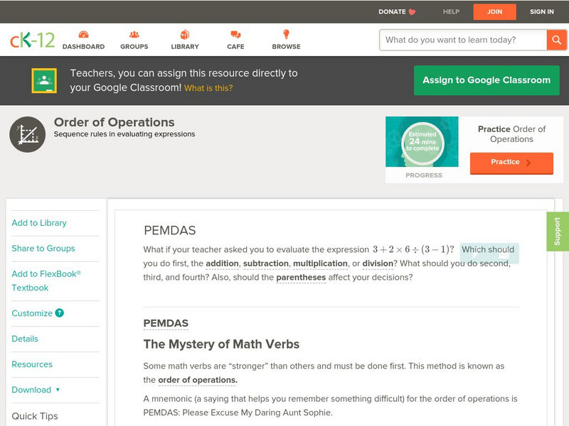 Ck 12: Order of Operations Unit Plan