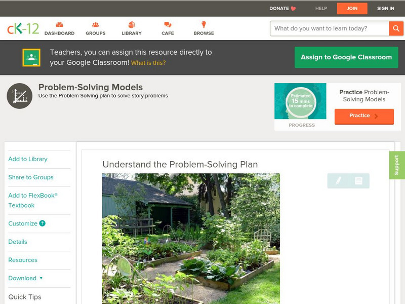 Ck 12: Algebra: Problem Solving Models Unit Plan Ck 12: Algebra: Problem Solving Models Unit Plan