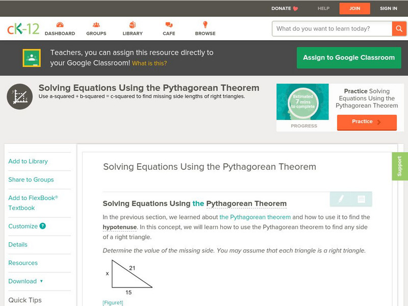 Ck 12: Algebra: Solving Equations Using the Pythagorean Theorem Unit Plan Ck 12: Algebra: Solving Equations Using the Pythagorean Theorem Unit Plan