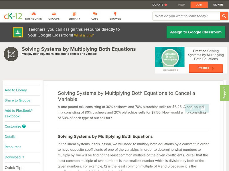 Ck 12: Algebra: Solving Systems by Multiplying One Equation Unit Plan Ck 12: Algebra: Solving Systems by Multiplying One Equation Unit Plan