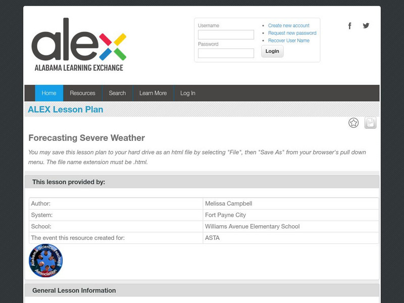 Alex: Forecasting Severe Weather Lesson Plan Alex: Forecasting Severe Weather Lesson Plan
