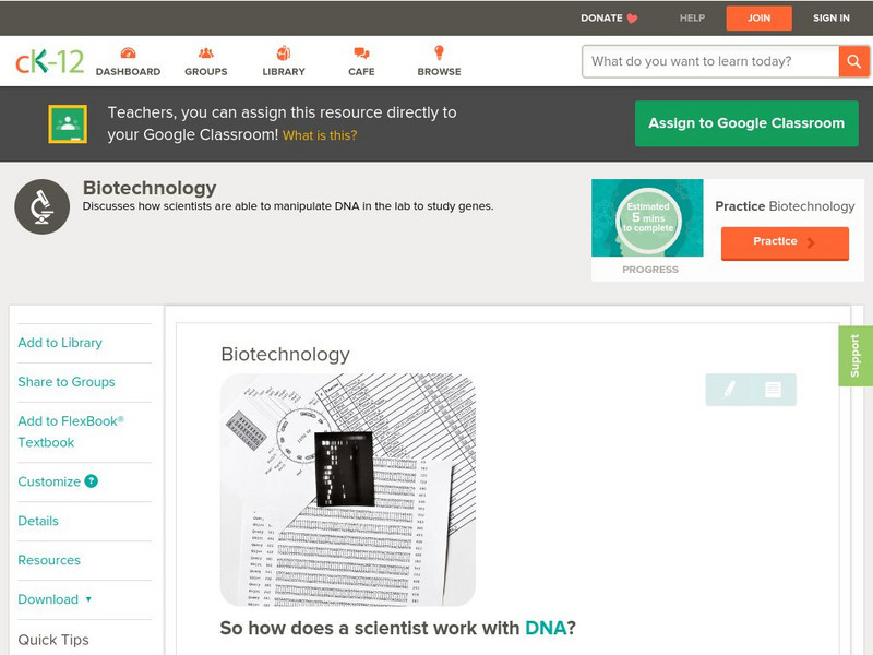 Ck 12: Biology: Biotechnology Unit Plan Ck 12: Biology: Biotechnology Unit Plan
