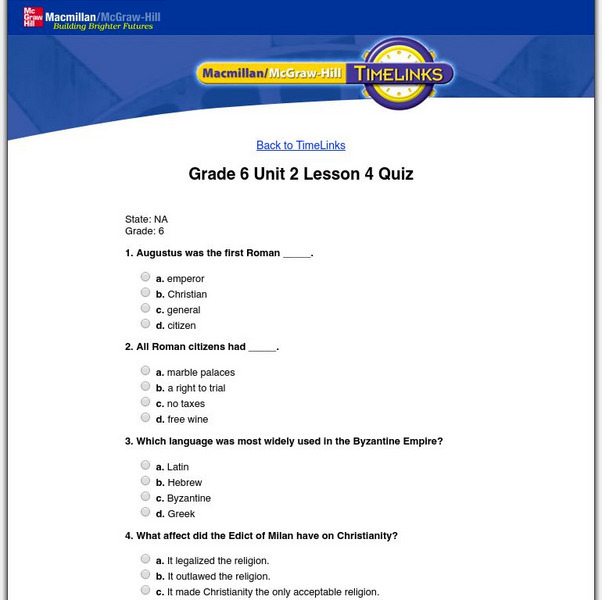 Macmillan/mc Graw Hill: The World: Vol. 1: The Ancient World: Lesson 4 Quiz Unknown Type Macmillan/mc Graw Hill: The World: Vol. 1: The Ancient World: Lesson 4 Quiz Unknown Type