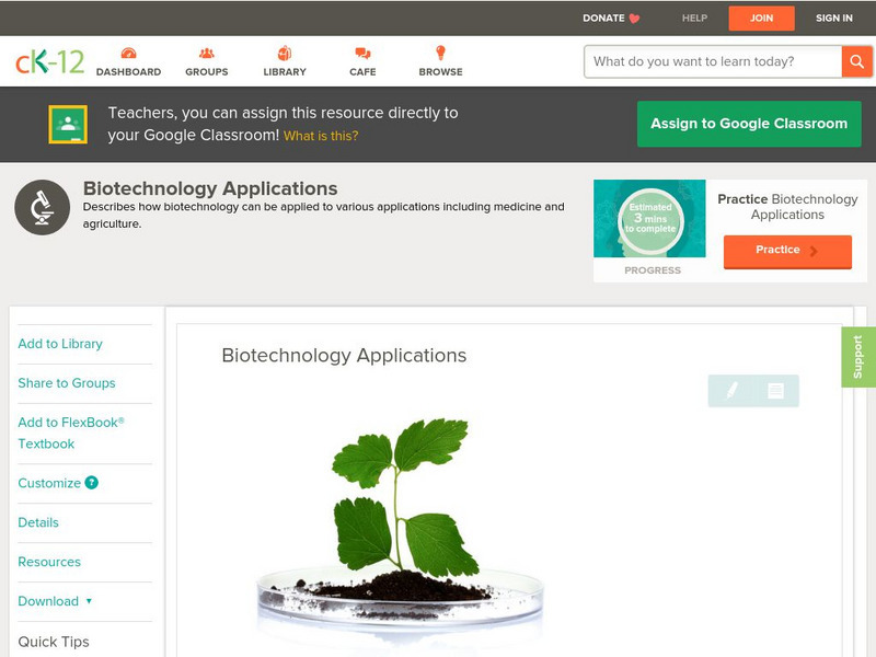Ck 12: Biology: Biotechnology Applications Unit Plan Ck 12: Biology: Biotechnology Applications Unit Plan