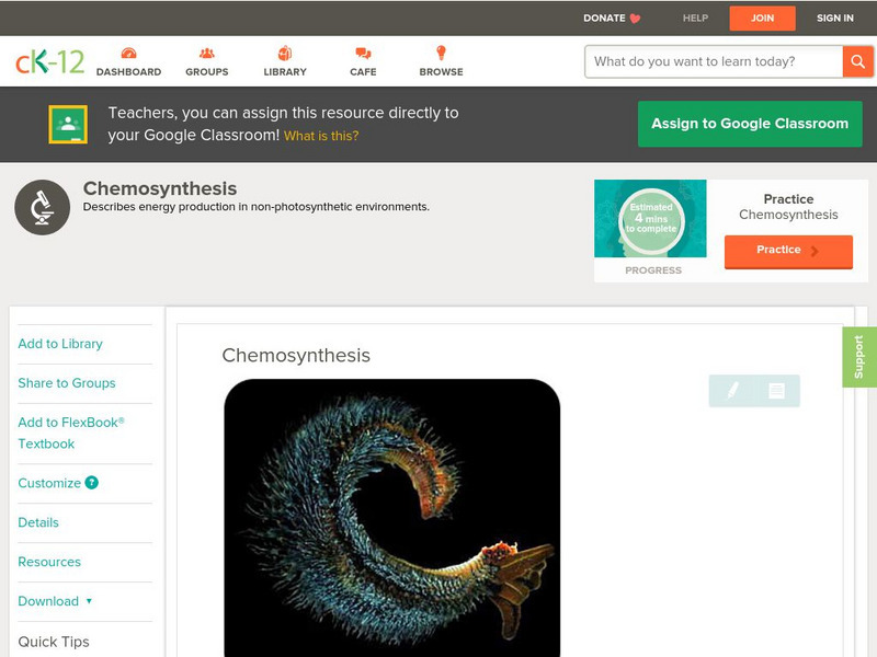 Ck 12: Biology: Chemosynthesis Unit Plan Ck 12: Biology: Chemosynthesis Unit Plan