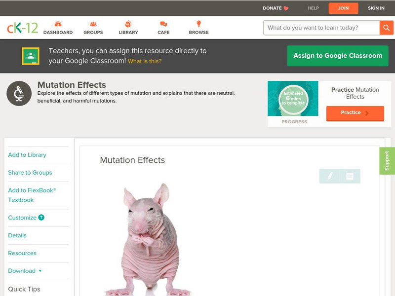 Ck 12: Biology: Mutation Effects Unit Plan