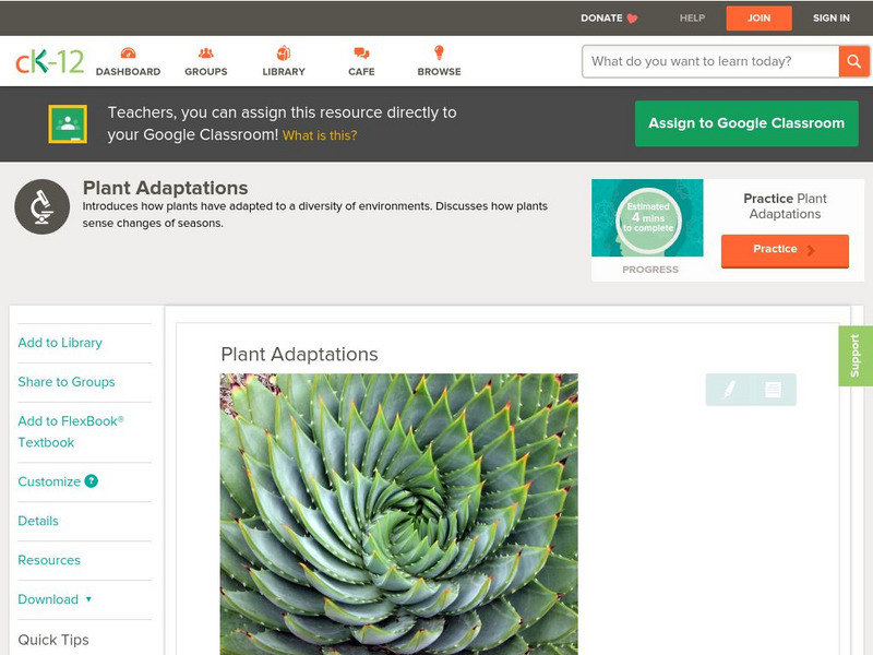 Ck 12: Biology: Plant Adaptations Unit Plan Ck 12: Biology: Plant Adaptations Unit Plan