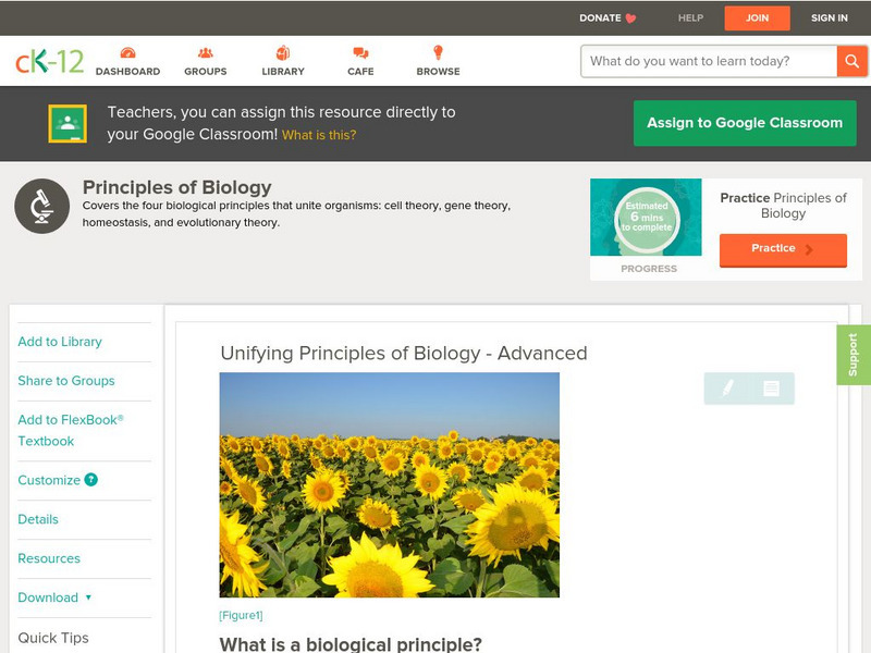 Ck 12: Biology: Principles of Biology Unit Plan Ck 12: Biology: Principles of Biology Unit Plan