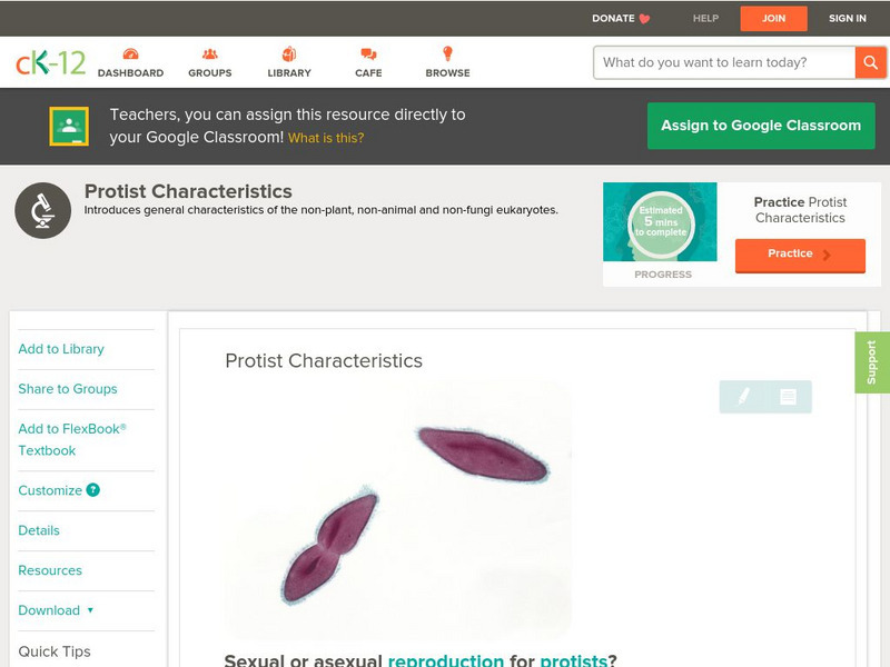 Ck 12: Biology: Protist Characteristics Unit Plan Ck 12: Biology: Protist Characteristics Unit Plan