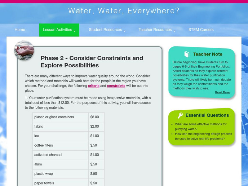 Thinkport: Water, Water, Everywhere: Consider Constraints/ Explore Possibilities Activity