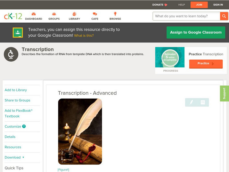 Ck 12: Transcription Advanced Unit Plan Ck 12: Transcription Advanced Unit Plan