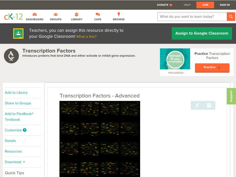 Ck 12: Transcription Factors Advanced Unit Plan Ck 12: Transcription Factors Advanced Unit Plan