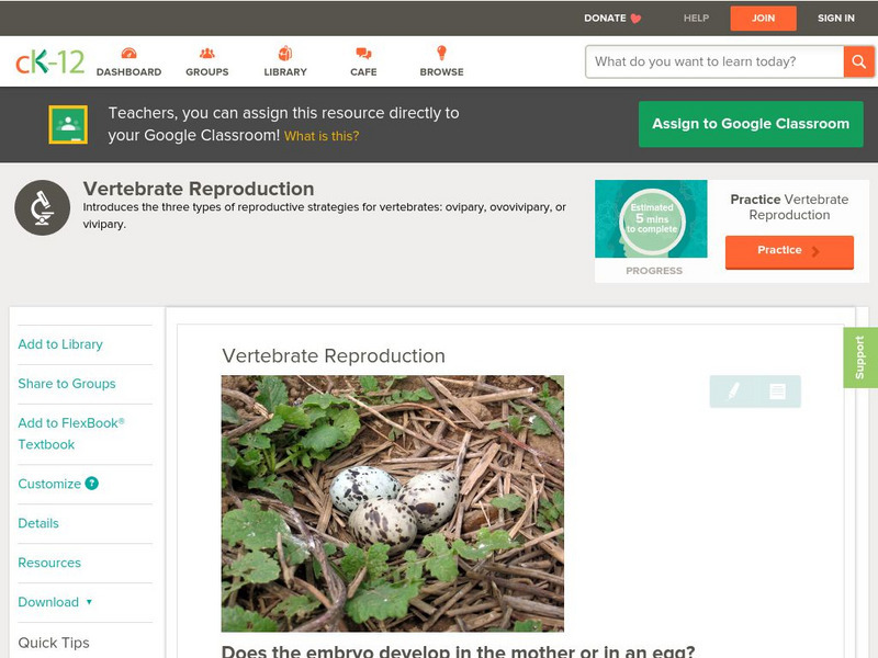 Ck 12: Biology: Vertebrate Reproduction Unit Plan