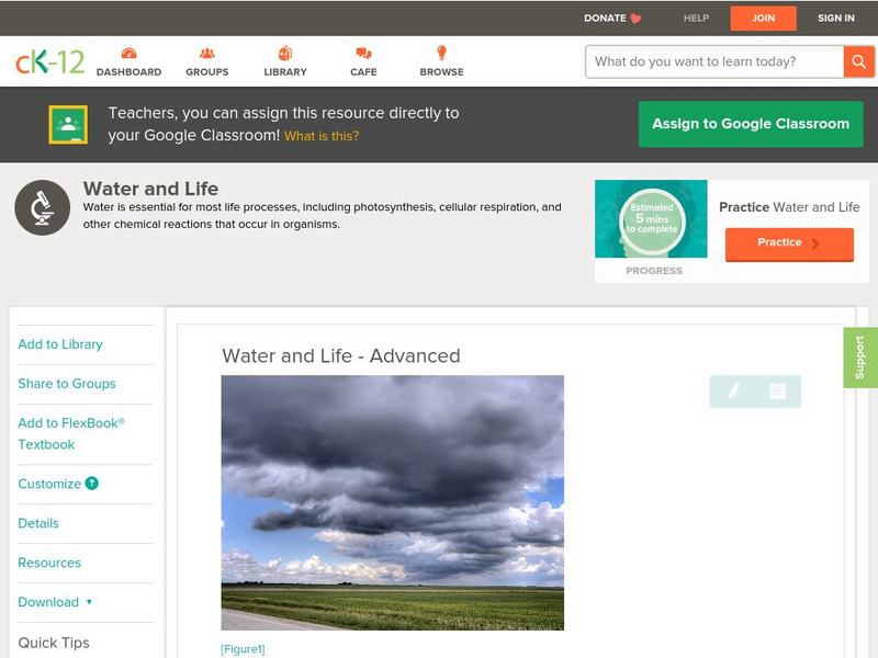 Ck 12: Biology: Water and Life Unit Plan Ck 12: Biology: Water and Life Unit Plan
