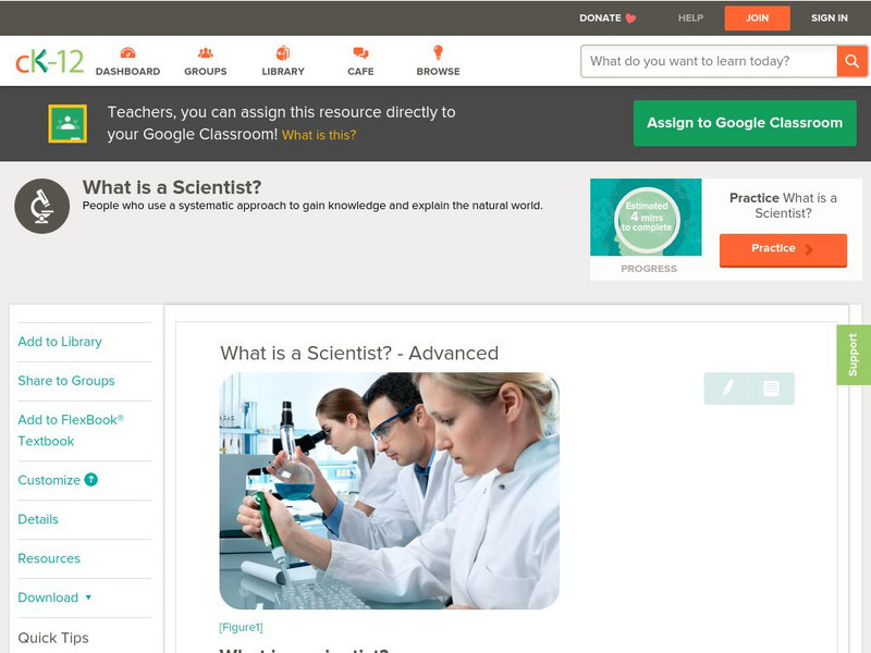 Ck 12: Biology: What Is a Scientist Unit Plan