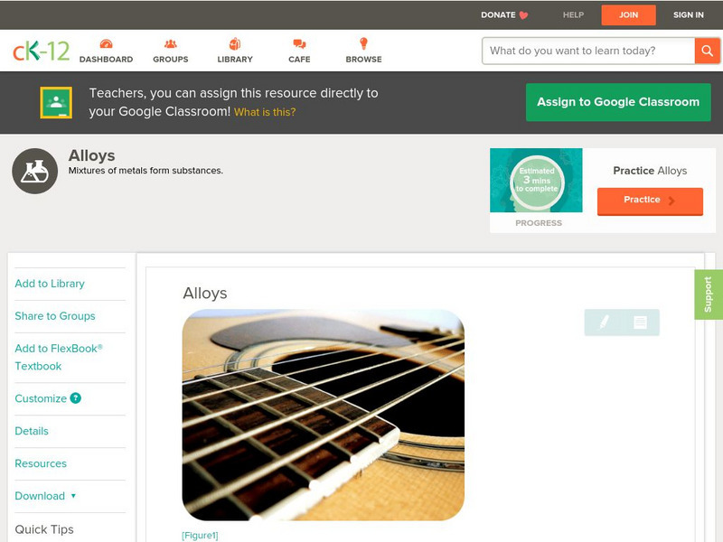 Ck 12: Chemistry: Alloys Unit Plan Ck 12: Chemistry: Alloys Unit Plan
