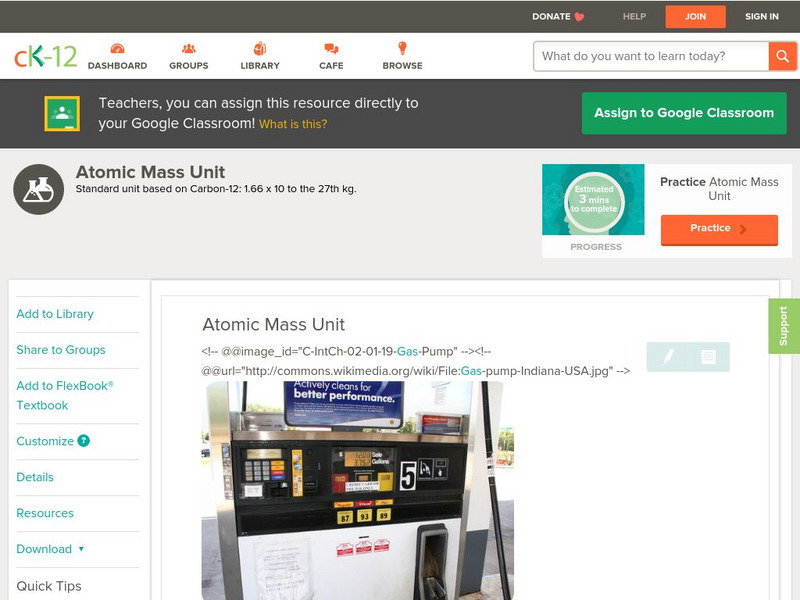 Ck 12: Chemistry: Atomic Mass Unit Unit Plan