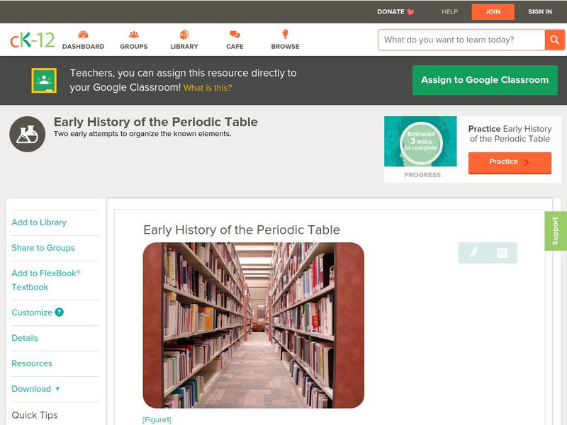 Ck 12: Chemistry: Early History of the Periodic Table Unit Plan Ck 12: Chemistry: Early History of the Periodic Table Unit Plan