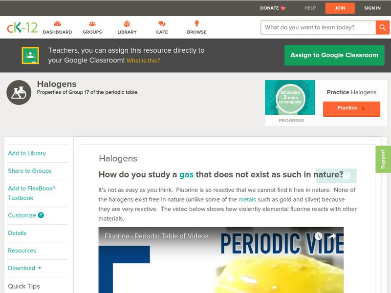 Ck 12: Chemistry: Halogens Unit Plan