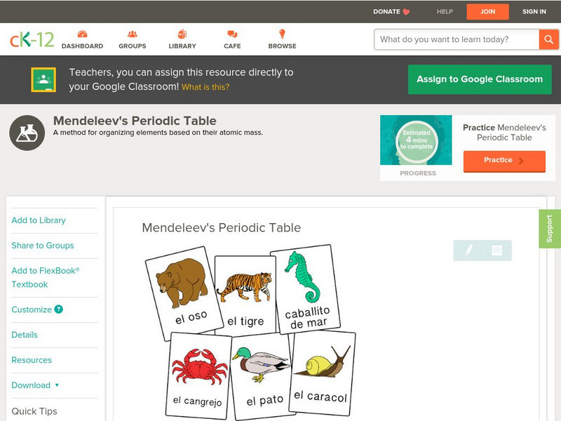 Ck 12: Chemistry: Mendeleev's Periodic Table Unit Plan Ck 12: Chemistry: Mendeleev's Periodic Table Unit Plan