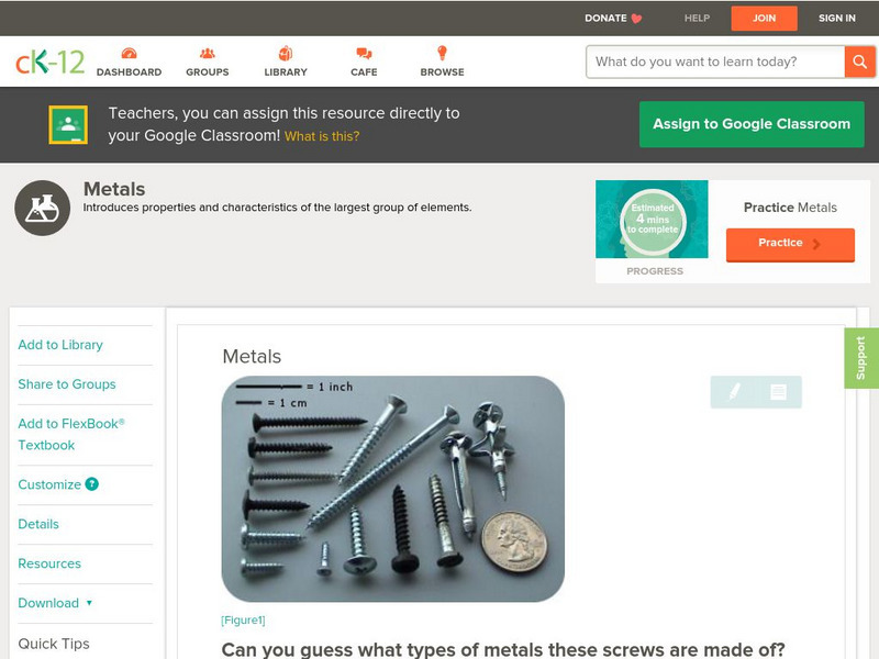 Ck 12: Chemistry: Metals Unit Plan Ck 12: Chemistry: Metals Unit Plan