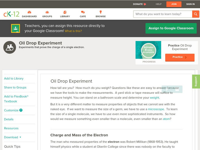 Ck 12: Chemistry: Oil Drop Experiment Unit Plan