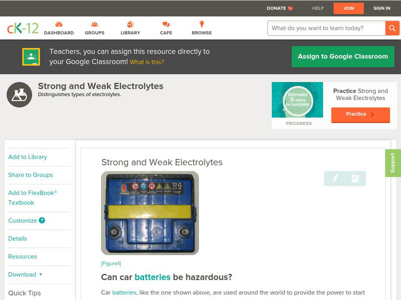 Ck 12: Chemistry: Strong and Weak Electrolytes Unit Plan