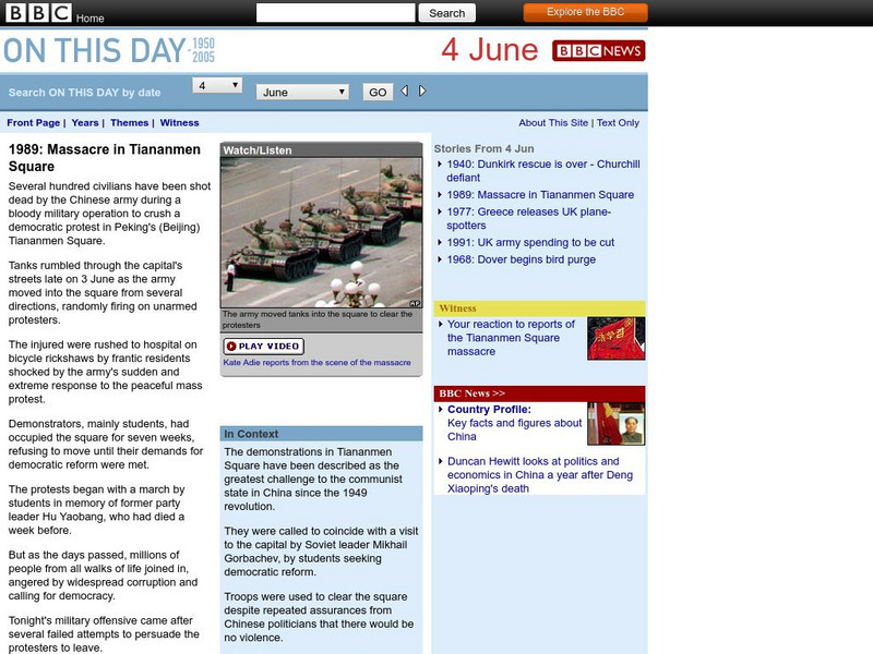 Bbc: On This Day: June 4: 1989: Massacre in Tiananmen Square Article Bbc: On This Day: June 4: 1989: Massacre in Tiananmen Square Article