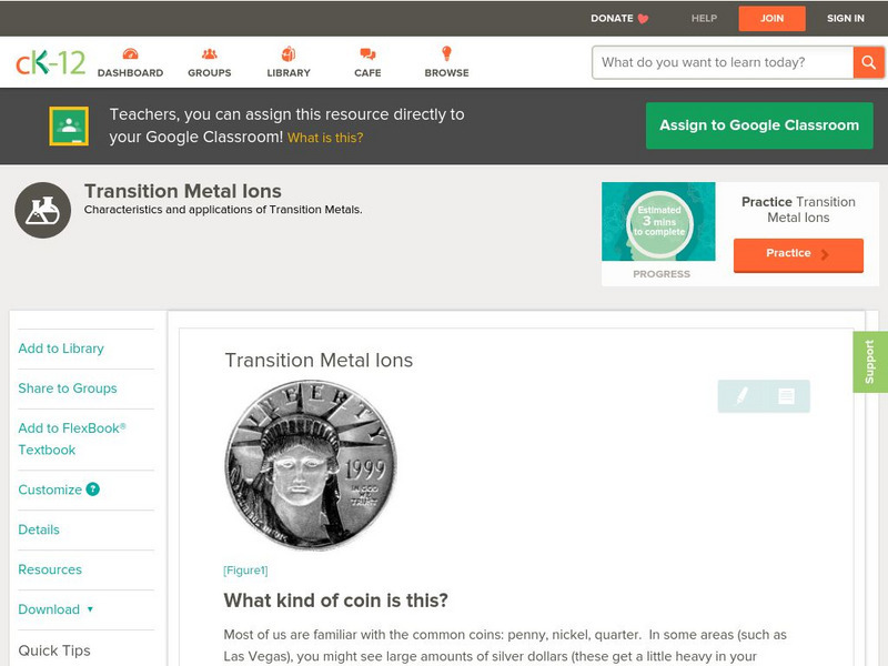 Ck 12: Chemistry: Transition Metal Ions Unit Plan