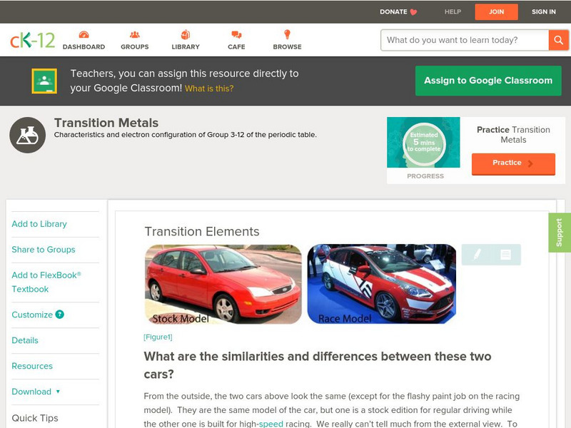 Ck 12: Chemistry: Transition Metals Unit Plan