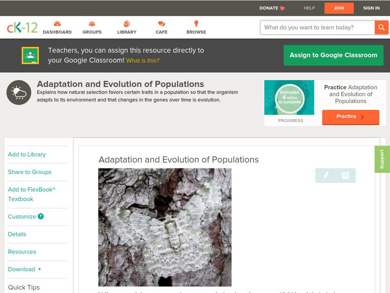 Ck 12: Earth Science: Adaptation and Evolution of Populations Unit Plan Ck 12: Earth Science: Adaptation and Evolution of Populations Unit Plan