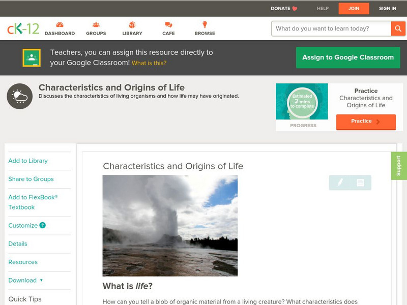 Ck 12: Earth Science: Characteristics and Origins of Life Unit Plan Ck 12: Earth Science: Characteristics and Origins of Life Unit Plan