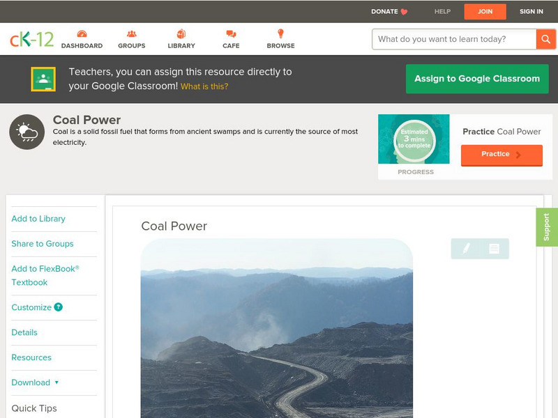 Ck 12: Earth Science: Coal Power Unit Plan Ck 12: Earth Science: Coal Power Unit Plan
