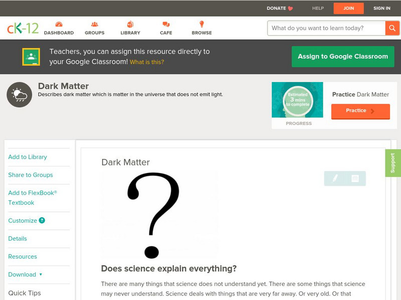 Ck 12: Earth Science: Dark Matter Unit Plan Ck 12: Earth Science: Dark Matter Unit Plan