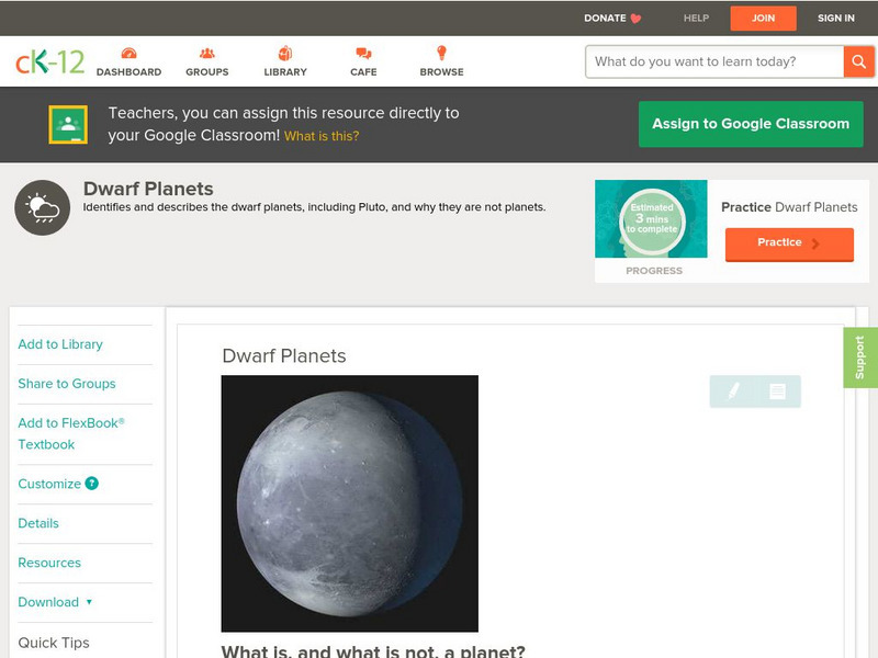 Ck 12: Earth Science: Dwarf Planets Unit Plan Ck 12: Earth Science: Dwarf Planets Unit Plan