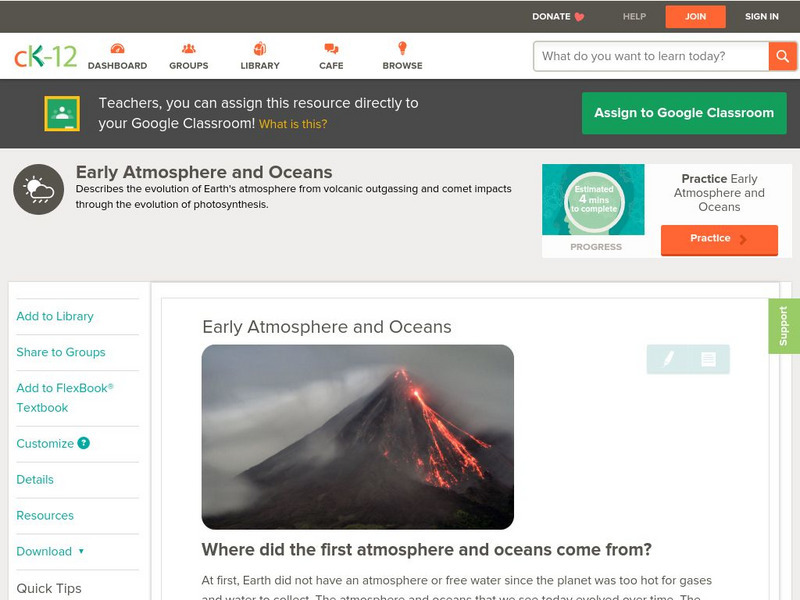 Ck 12: Earth Science: Early Atmosphere and Oceans Unit Plan